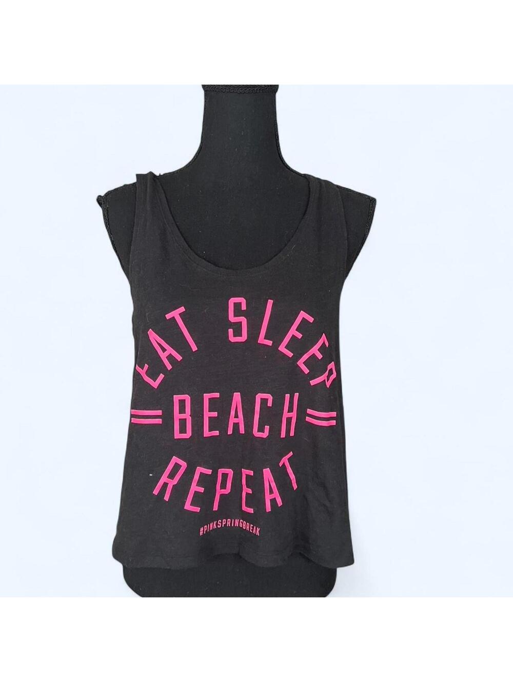 Vintage Y2K Eat Sleep Beach Repeat Black Tank Top Size Medium 🌴